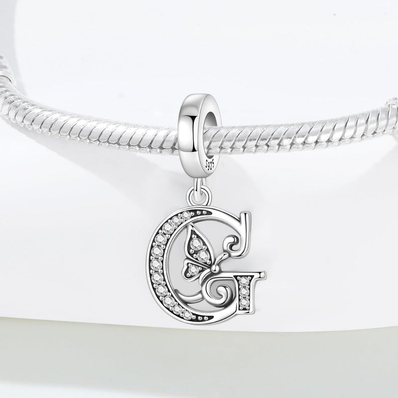 PANPOKI Store 2 Pack 925 Sterling Silver Butterfly Letter Charms for Bracelets and Necklace Alphabet Initial Dangle Pendants Round Spacer Beads Pave Cubic Zirconia Jewelry Gift for Women - Image 3
